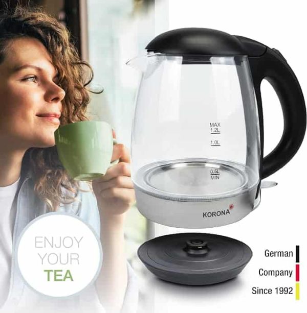 Hervidor de agua | 1,2 litros | de cristal de alta calidad | libre de BPA | potencia de 2200 W | agua de ebullición rápida | con iluminación LED